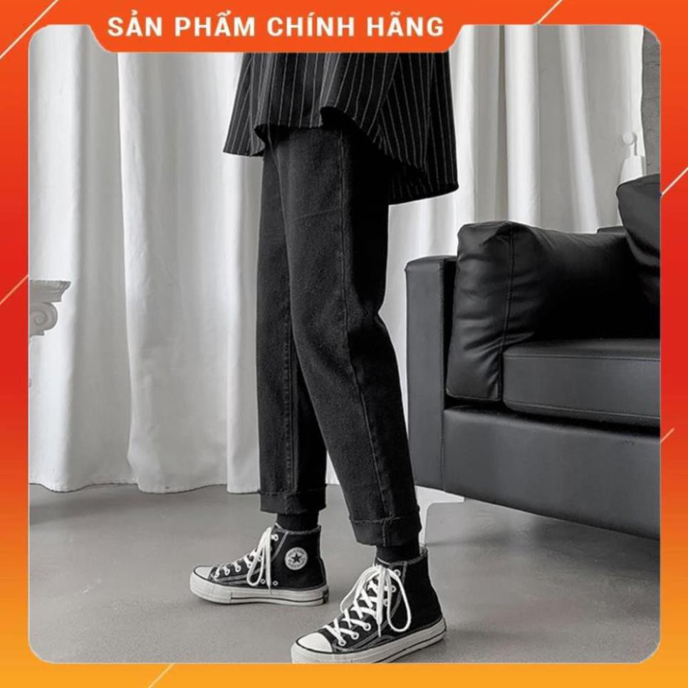 Quần Jean Baggy Nam Ống Rộng Cắt Gấu Đen Trơn Không Phai Màu Vải Co Giãn-B01 -SK1