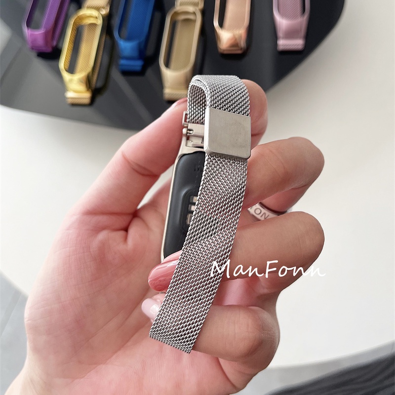 Dây Đeo Thay Thế Chất Liệu Thép Không Gỉ Dạng Mắt Xích Cho Xiaomi Band 3/4/5/6 Watch Mi 3 4