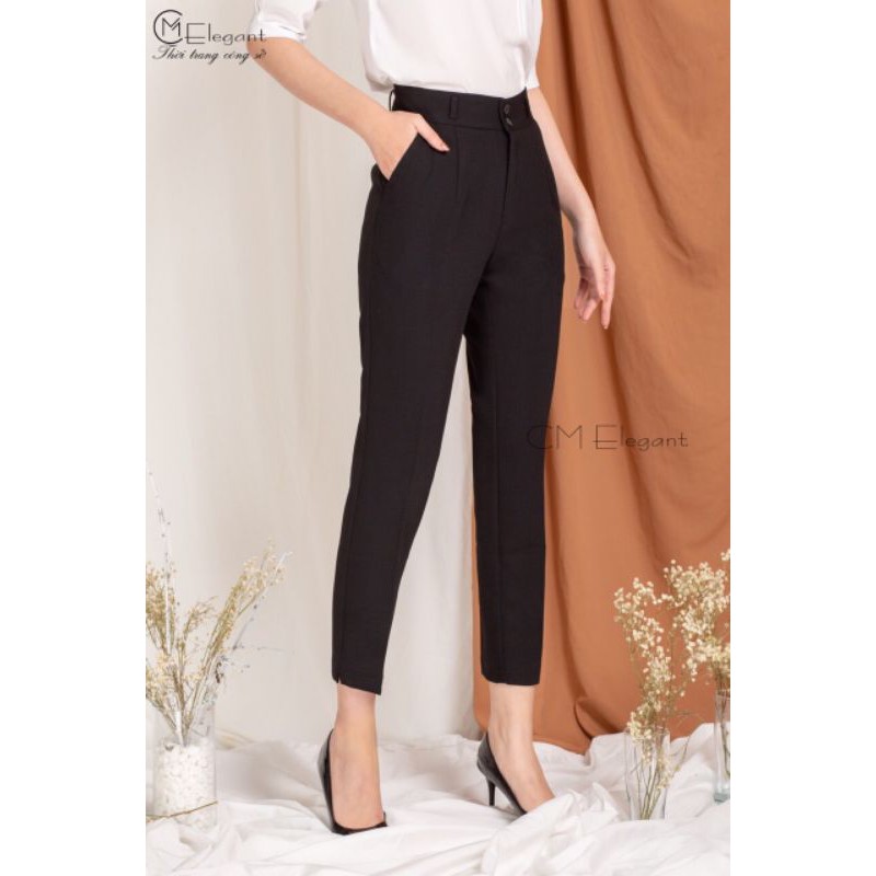 Quần vải nữ công sở cạp cao ống đứng kèm đai màu xanh Chất vải 2 Biên mềm - Quần tây nữ lưng cao đi học sinh dáng baggy