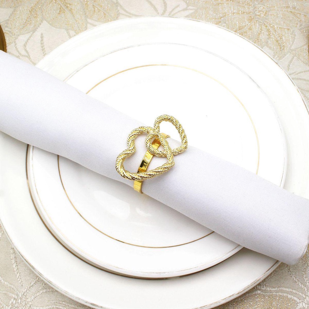 Nhẫn Giữ Khăn Ăn Hình Trái Tim Đôi Cho Ngày Valentine|Khóa Gài Hình Chữ Nhật Tiện Dụng