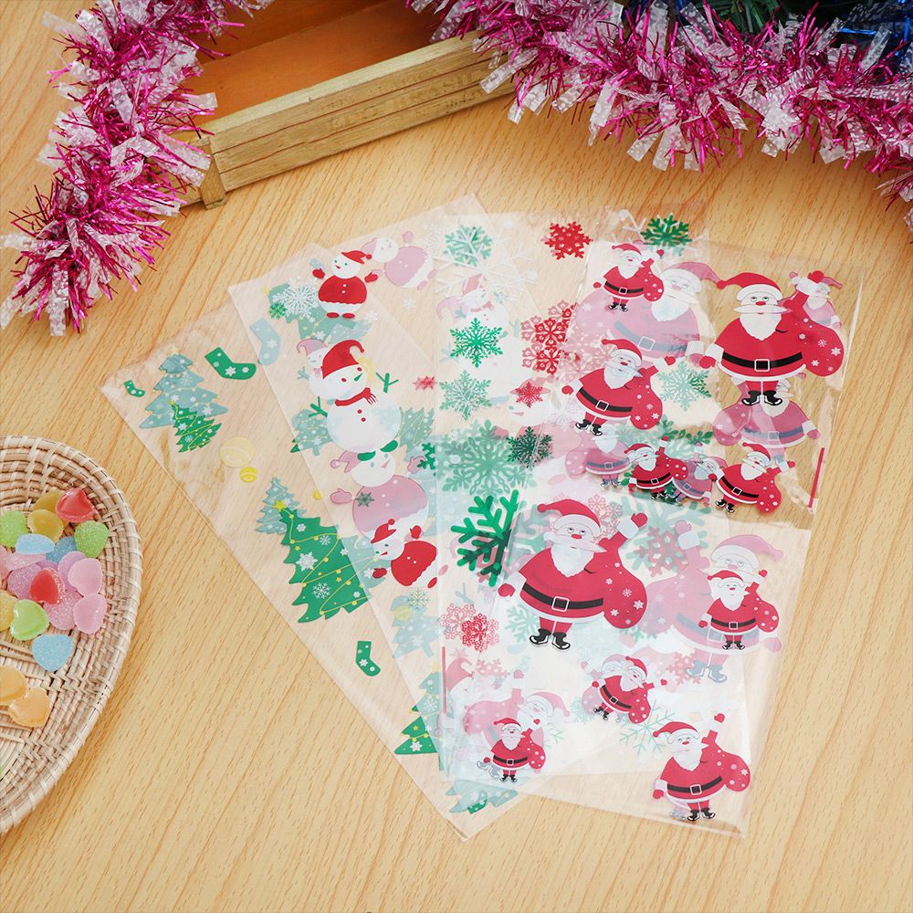 Set 50 Túi Nhựa Đựng Bánh Kẹo In Họa Tiết Giáng Sinh Dễ Thương Cho Bé