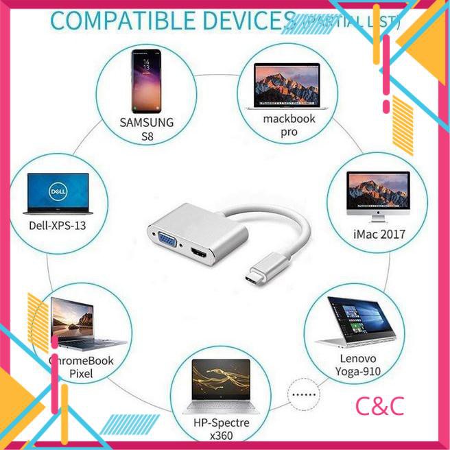 Usb Type-C To USB-C 4K HDMI USB 3.0 3 trong 1 hỗ trợ điện thoại Samsung MHL macbook cáp chuyển đổi typec to HDMI