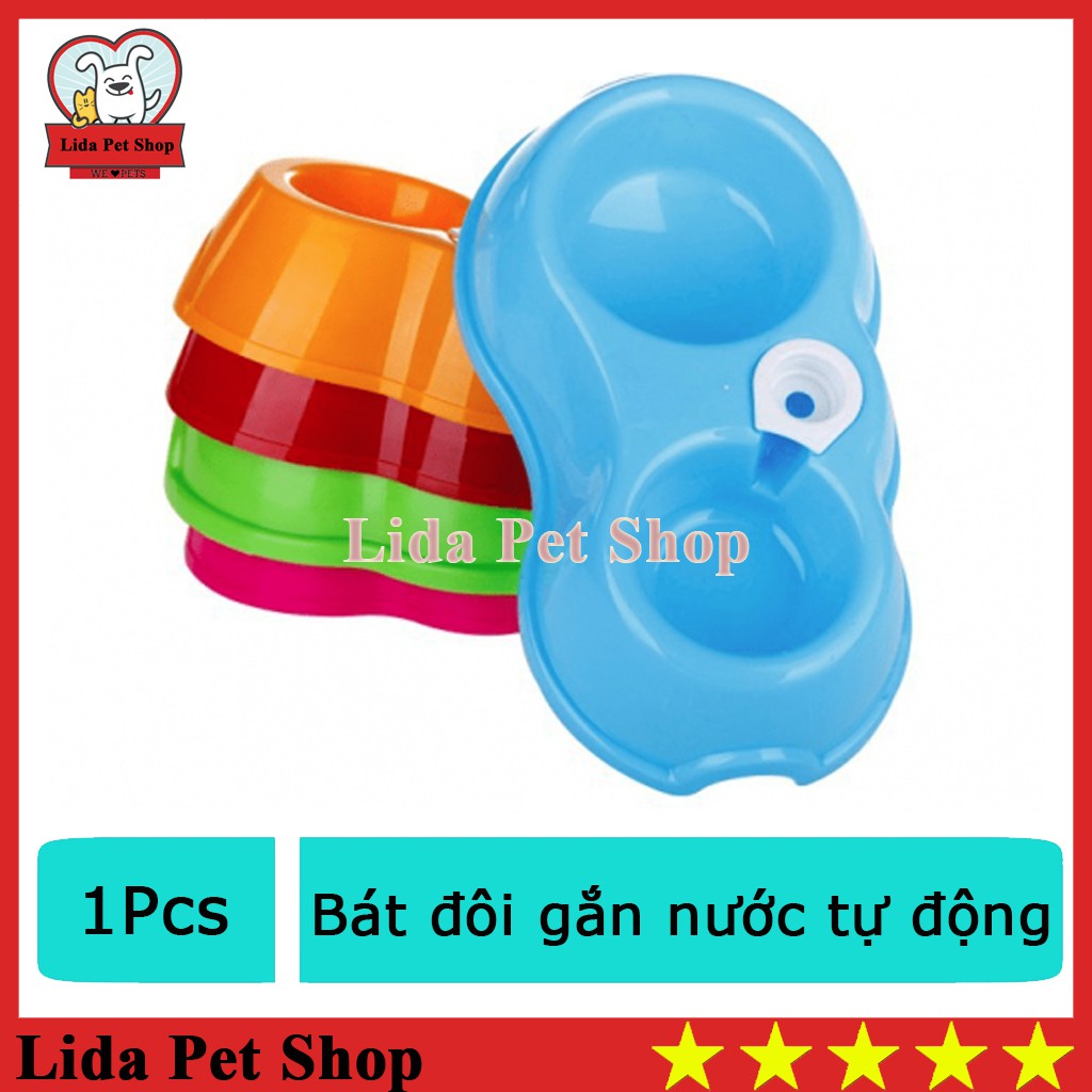 Bát ăn 2 ngăn màu ngẫu nhiên cho chó mèo - Bát ăn cho thú cưng - Lida Pet Shop