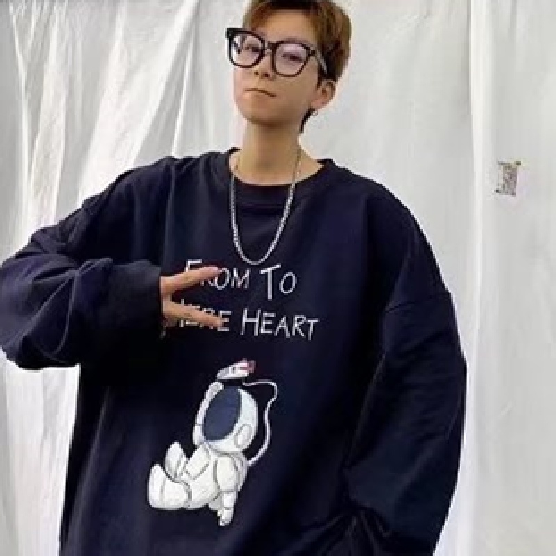 Áo sweater tay dài cổ tròn dáng rộng in họa tiết hoạt hình thời trang đường phố Hàn Quốc cho nam M-5XL