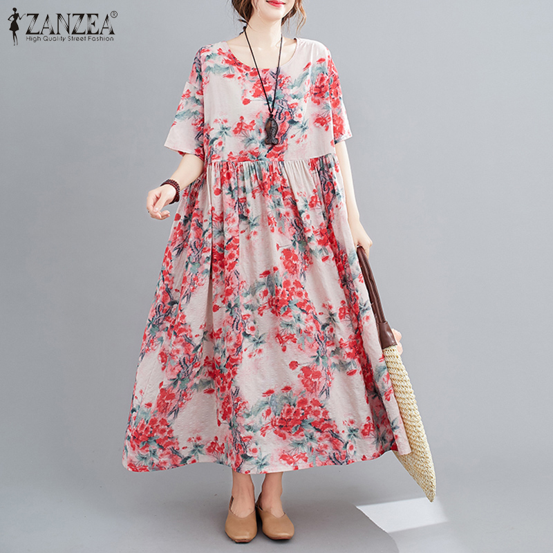 Đầm ZANZEA Ngắn Tay Cổ Tròn Dáng Dài Thời Trang Hàn Quốc Cho Nữ | BigBuy360 - bigbuy360.vn