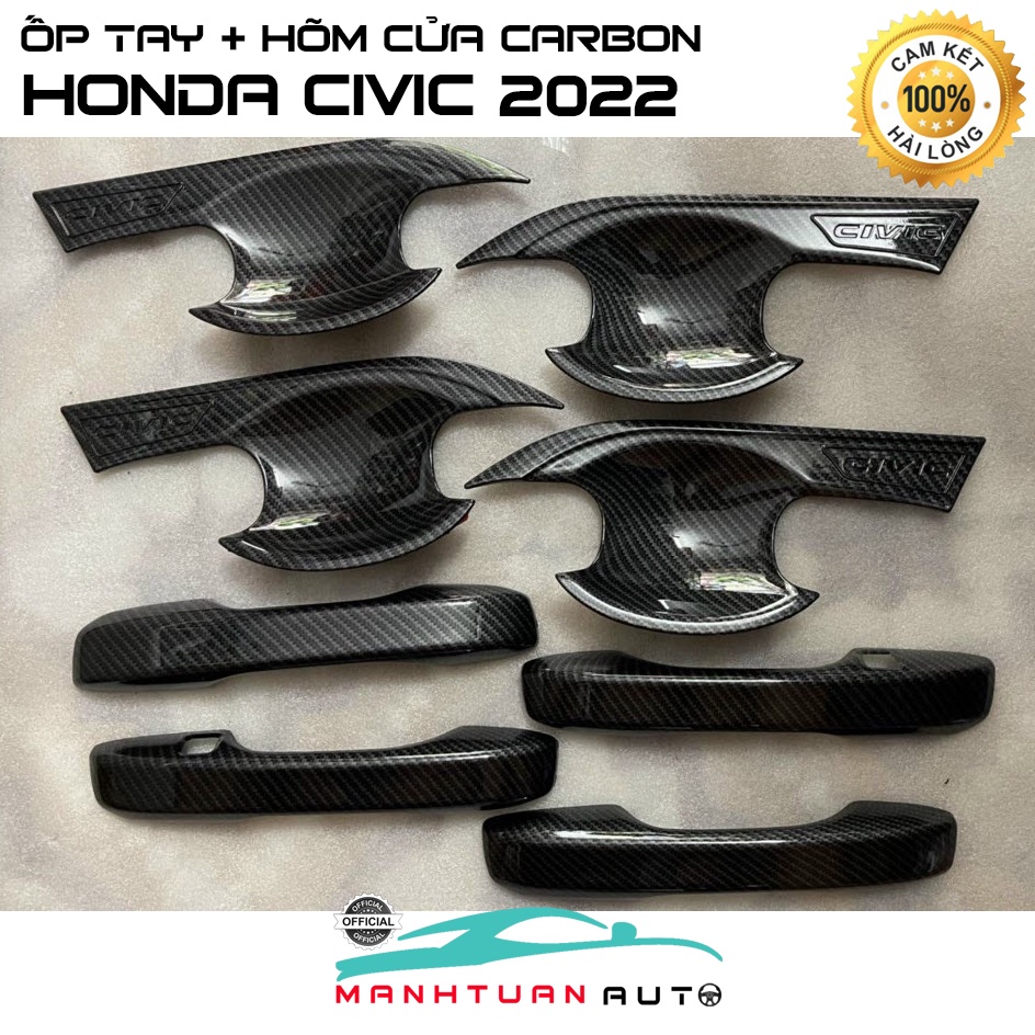 Ốp tay nắm, hõm cửa CARBON xe Honda Civic 2018 - 2019 2022 - 2023 nhựa ABS vân cacbon cao cấp