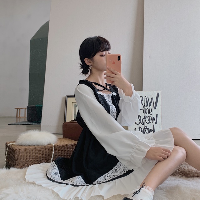 Đầm xòe dài tay phong cách dễ thương Ulzzang T22