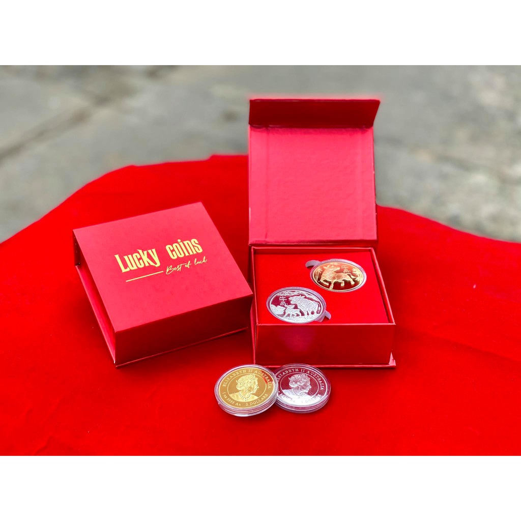 CẶP XU CON TRÂU MẠ VÀNG - MẠ BẠC CỦA ÚC LÌ XÌ TẾT 2021 - Kèm Hộp Như Hình | BigBuy360 - bigbuy360.vn