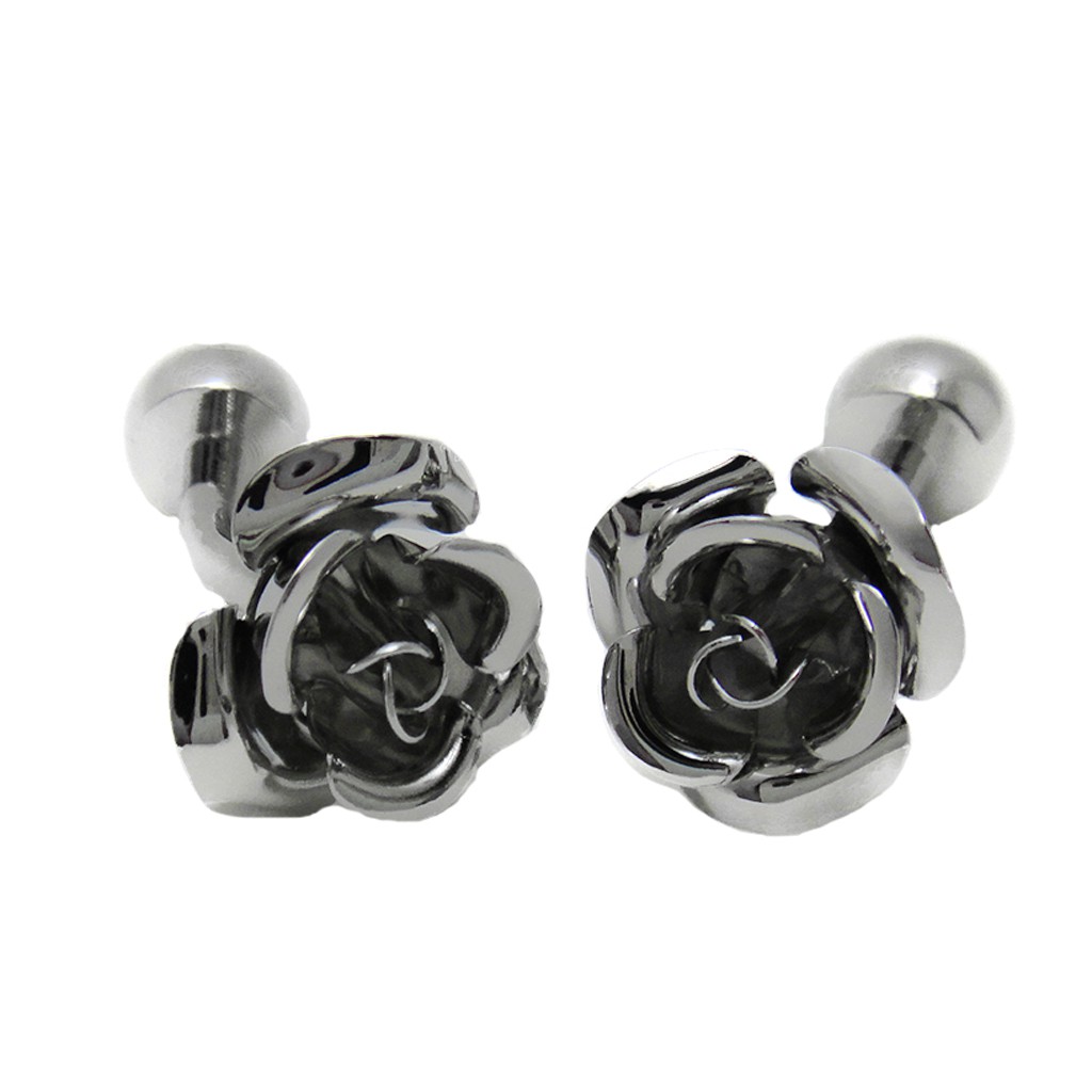 Gothic Punk Rose Cufflinks   Steampunk Antiqued Silver Cuff Links