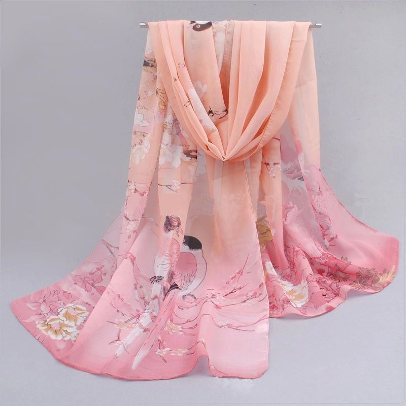Khăn quàng cổ chiffon in họa tiết khung cảnh cho nữ
