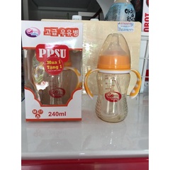 Bình sữa nhựa PPSU cao cấp cổ rộng GB BABY kèm tay cầm và van chống sặc 180ml - Hàn Quốc