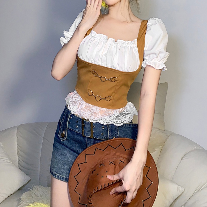 Áo Thun Tay Ngắn Cổ Vuông In Hình Trái Tim Thời Trang Cho Nữ