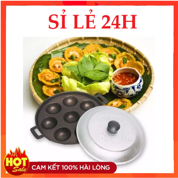 Khuôn Làm Bánh Khọt Bằng Nhôm 8 Lỗ Kèm Nắp Siêu Tiện Lợi