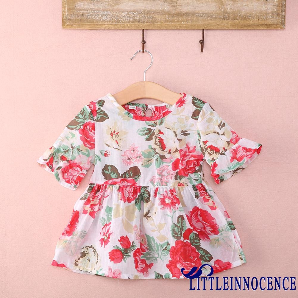 Áo ngắn tay in hoa xinh xắn cho bé gái 1-6 tuổi