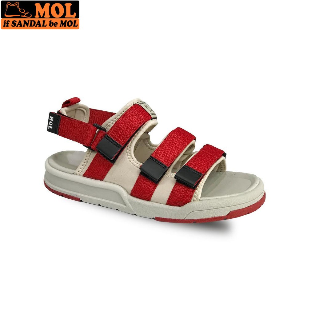 Giày sandal unisex nam nữ 3 quai ngang vải dù có quai hậu tháo rời hiệu MOL mang đi học du lịch MS1802R