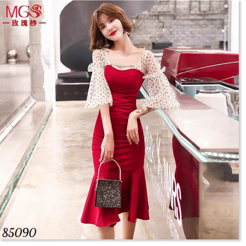ĐẦM UMI ĐUÔI CÁ PHỐI LƯỚI,THIẾT KẾ HỌA TIẾT TRƠN NHƯNG KHÔNG KÉM PHẦN SANG TRỌNG 1HIT1 FASHION