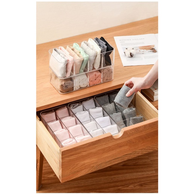 【Ready】 2020 new transparent partition detachable compartment socks storage box wardrobe drawer underwear finishing storage box ifashion