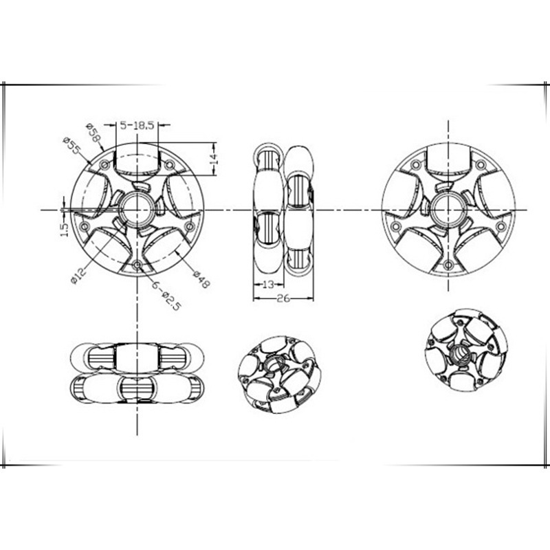 Set 2 Bánh Xe Nhựa 58mm Cho Động Cơ Servo Omni Wheel 14135