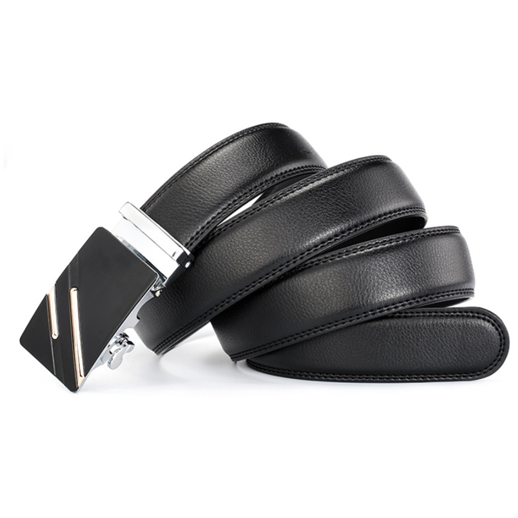 Thắt lưng nam D&amp;D Fashion họa tiết 2 sọc dây da khóa tự động