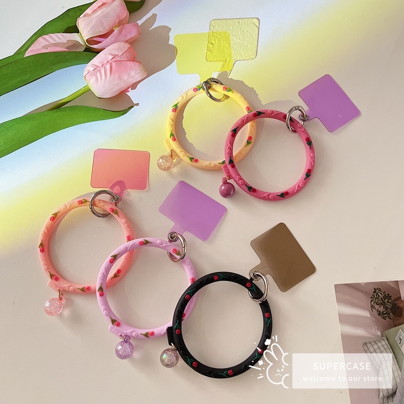 Dây Đeo Điện Thoại Mềm Họa Tiết Hoa Tulip Hoạt Hình Dễ Thương Thông Dụng Có Thể Tháo Rời Chống Thất Lạc