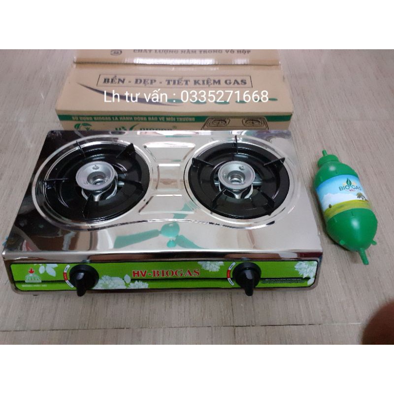 Combo bếp ga đôi bioga sinh học Hùng Vương HV + quả lọc khí