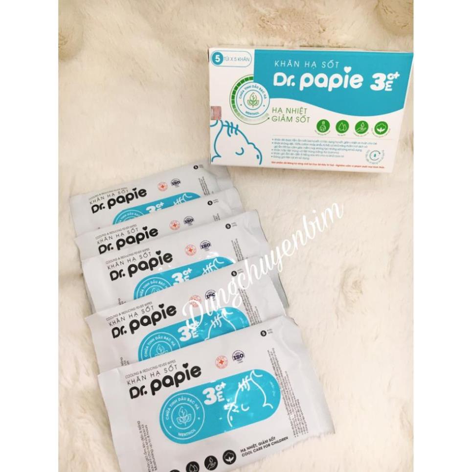 Khăn lau hạ sốt Dr Papiel hộp 25 tờ, thành phần thảo dược hạ sốt cho bé an toàn