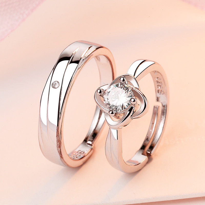 1 Cặp Nhẫn Hở Đồng Đính Đá Zircon Hình Vương Miện Dễ Điều Chỉnh Cho Cặp Đôi