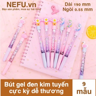 [NEFU] Combo 5 bút bi gel mực đen kim tuyến lấp lánh kỳ lân - thiên nga - ngôi sao thiên thần
