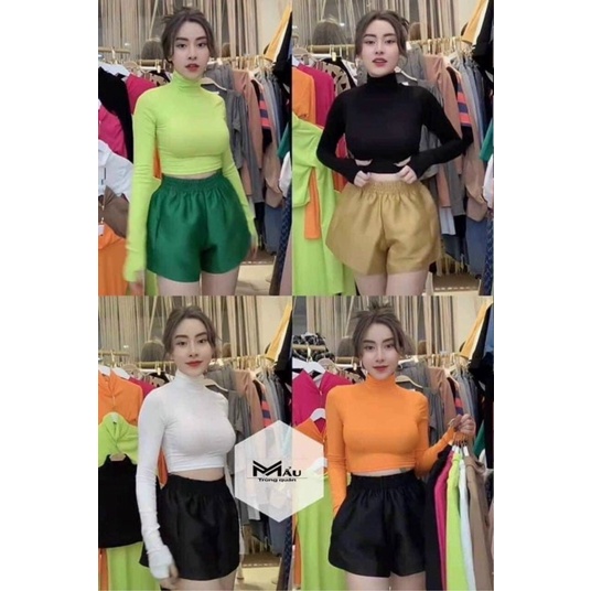 Áo croptop cổ lọ tay dài ôm gọn dáng chất thun co giãn phong cách Hàn Quốc, áo croptop siêu xinh xắn