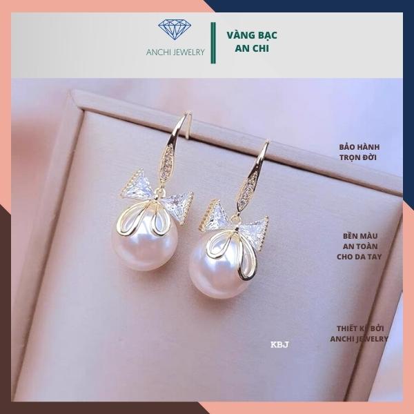 Bông tai nơ ngọc trai nhân tạo, chuẩn bạc ta cao cấp không xuống màu - Anchi jewelry