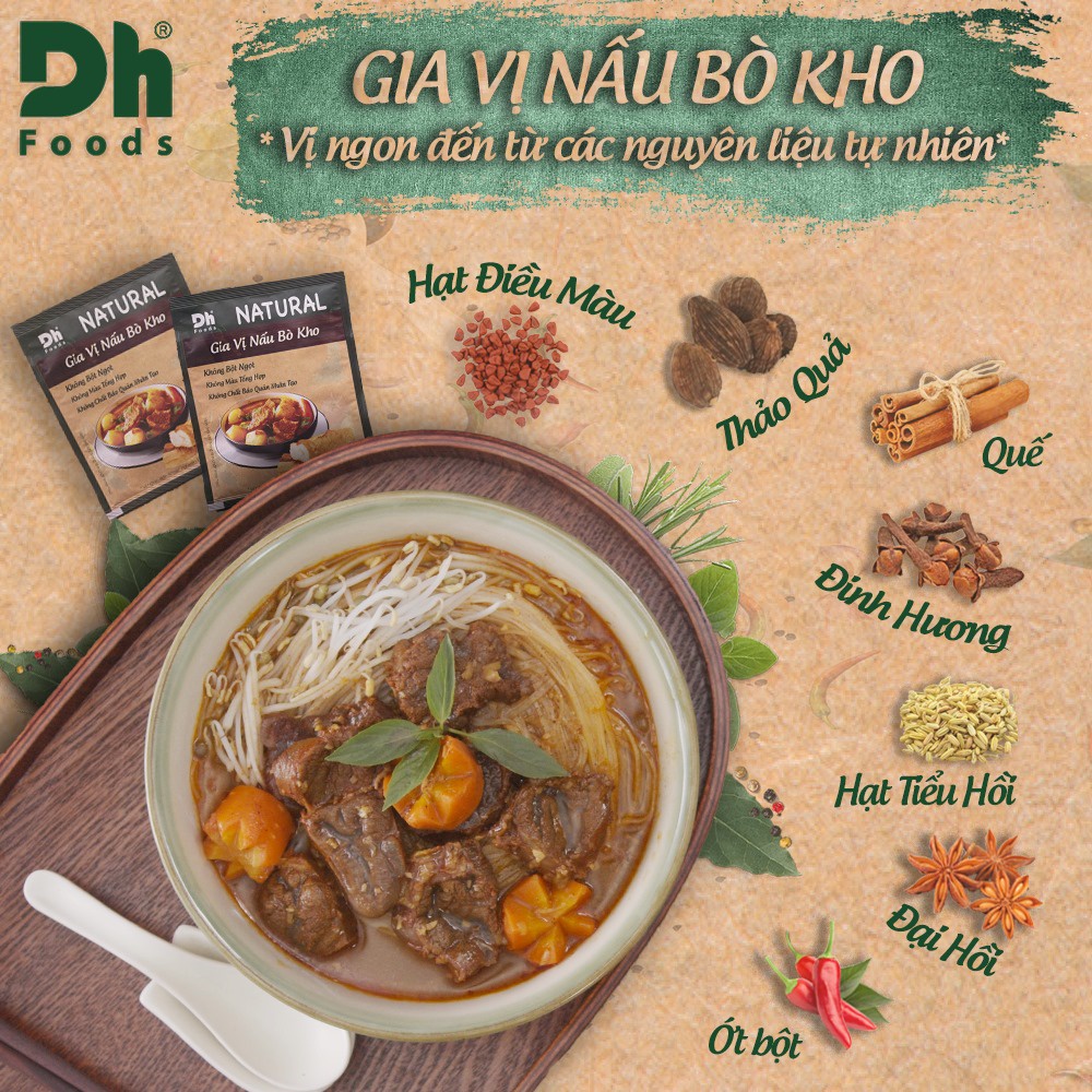 Gia vị nấu bò kho Natural Dh Foods nêm ướp thịt kho hương thơm nồng nàn 10gr