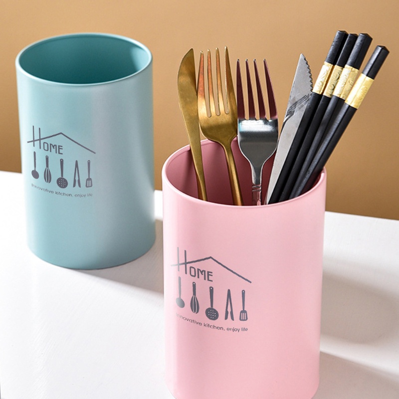 Ống đựng đũa/ muỗng/ nĩa ráo nước hình trụ bằng thép không gỉ tùy chọn màu sắc