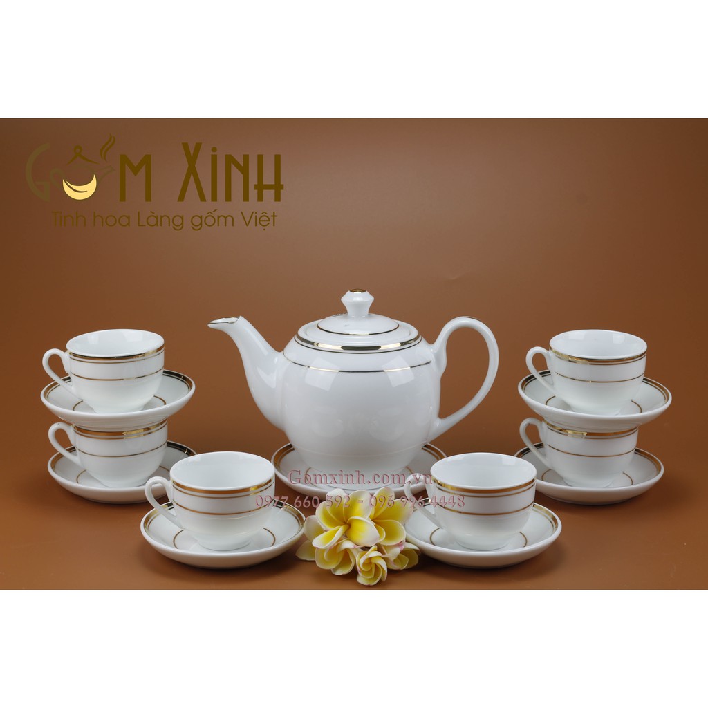 Bộ ấm chén Bát Tràng_Bộ bình trà MLS2 vàng kim