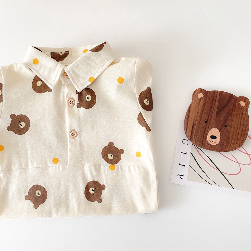 Sanlutoz Bộ Áo Liền Quần Dài Tay In Hình Gấu Dễ Thương Cho Trẻ Sơ Sinh