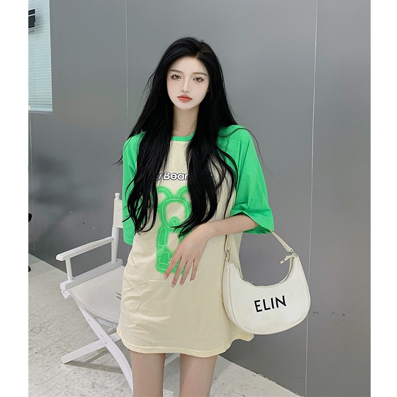 Áo Thun Tay Ngắn Họa Tiết Graffiti Màu Sắc Tương Phản Thời Trang Mùa Hè Cho Nữ