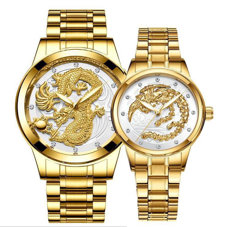 Đồng Hồ Cặp Nam Nữ FNGEEN Mặt Rồng Phượng Dây Vàng | BigBuy360 - bigbuy360.vn