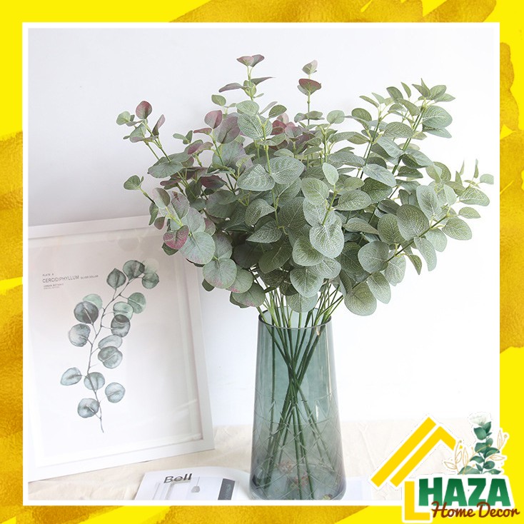 Cành lá cây bạch đàn nhân tạo loại 1 cành 3 nhánh cao 68cm - trang trí theo phong cách Bắc Âu [Haza Home Decor]