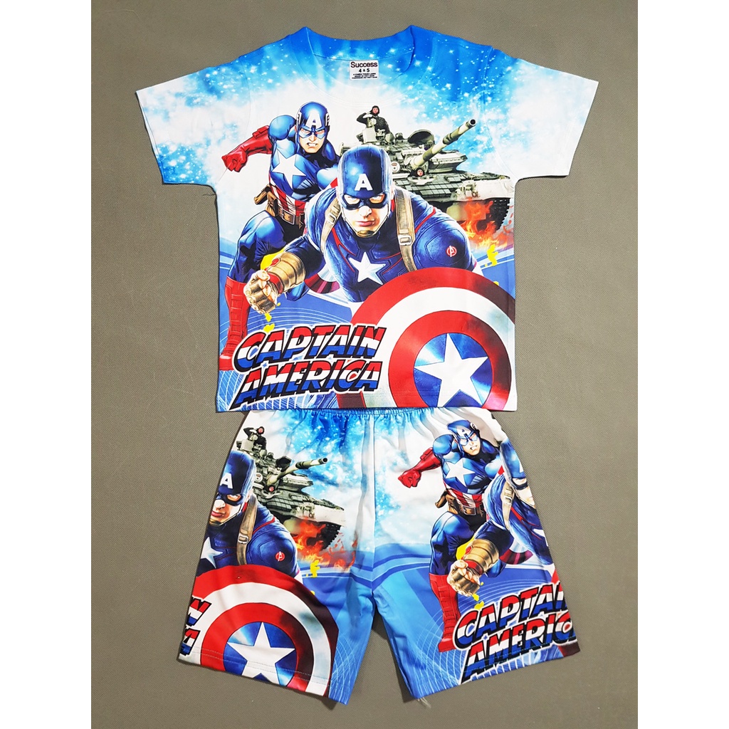 Bộ thun cotton lạnh in 3d đội trưởng Mỹ captain American cho bé trai