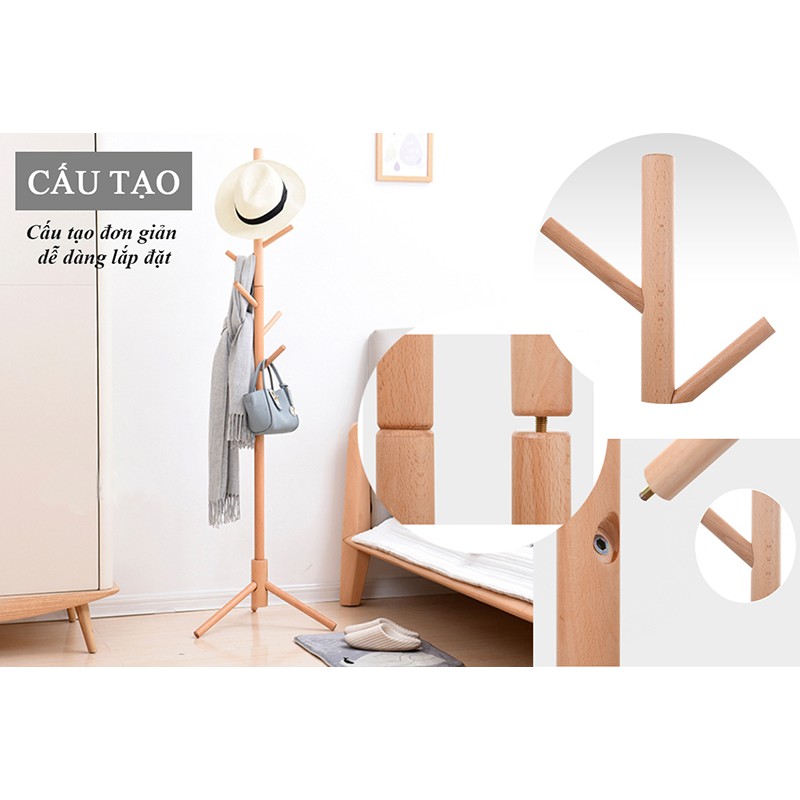 Cây Treo Mũ Quần Áo Túi Xách Gỗ Lắp Ghép Thông Minh kích thước 173 x 40cm #3