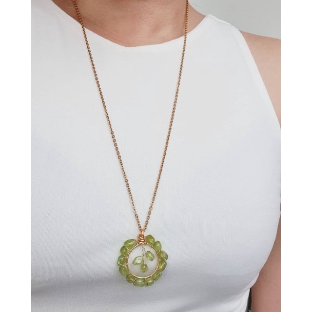 Dây chuyền mặt đá Peridot bằng thép không gỉ