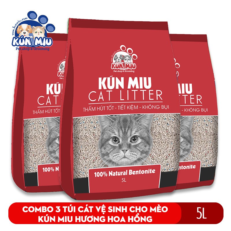 Combo 3 gói Cát vệ sinh cho mèo Kún Miu hương hoa hồng 5L (165.000VNĐ GIẢM CÒN 150.000VNĐ )(giao hàng siêu nhanh)