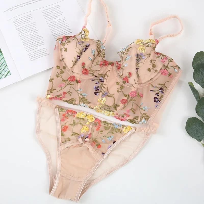 Áo lót nữ bra latex thêu ren hoa nổi màu hồng nude nâng ngực 7 xương định dáng hàng xuất dư cao cấp