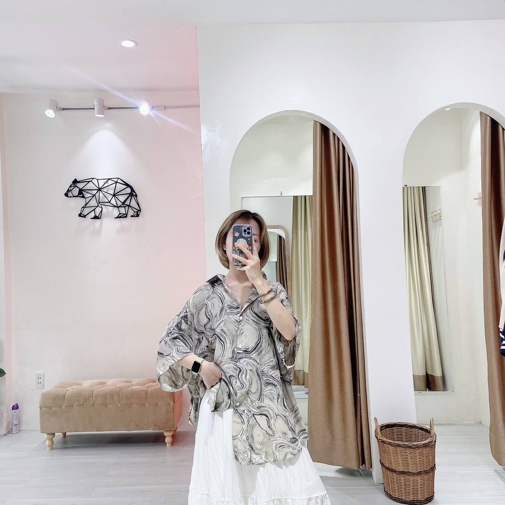 Sơ mi loang gỗ xám ngắn tay | 11 HIN