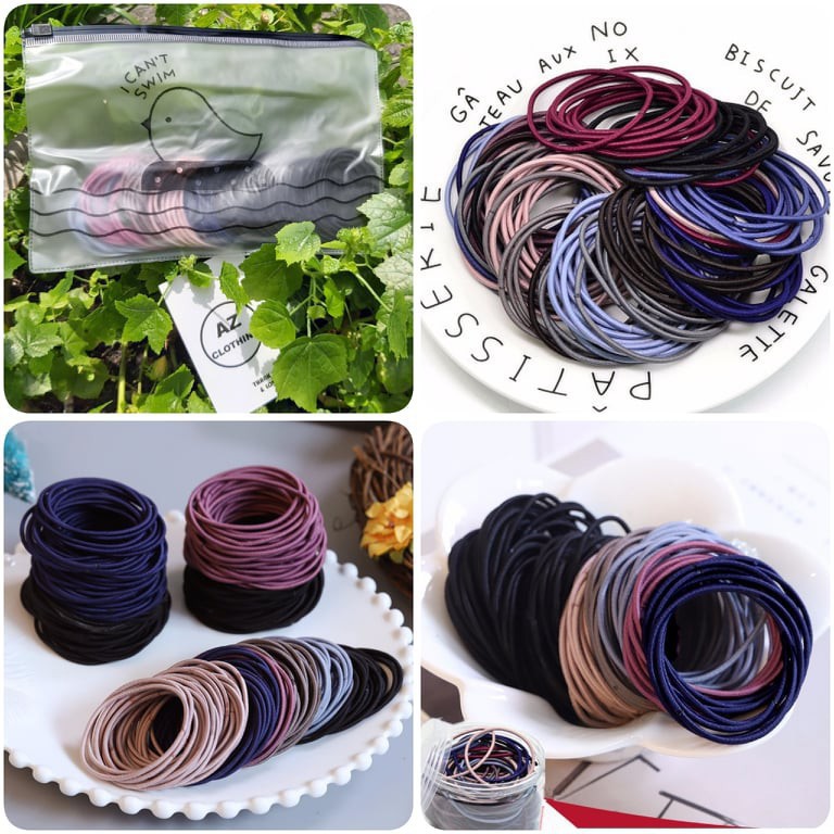 Dây buộc tóc, Set 100 dây chun, dây thun buộc tóc HQ đủ màu sắc kèm túi Zip