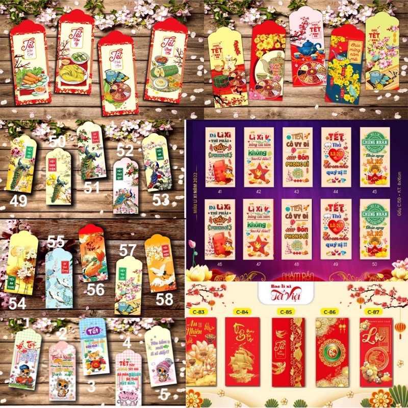 Combo 5 bao lì xì 2022 tết hot trend giá rẻ mẫu dễ thương, Lì xì Tết truyền thống chibi đẹp độc lạ
