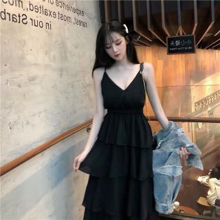 Váy dây xếp li tầng bo chun