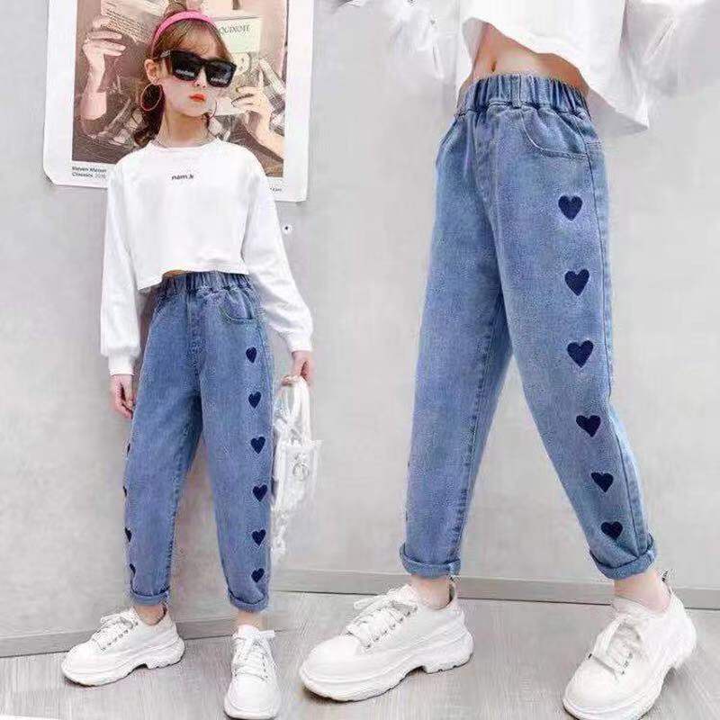 Quần jean bé gái Quần bò bé gái in hình trái tim size đại