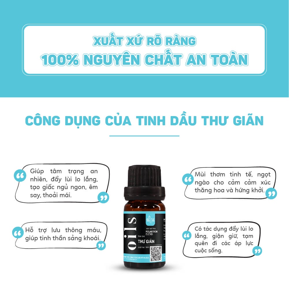 Tinh dầu Thư Giãn Haeva Cao Cấp, 100% Thiên Nhiên, khử mùi hôi,giảm căng thẳng, giúp ngủ ngon,Chai 10ml/30m/100ml