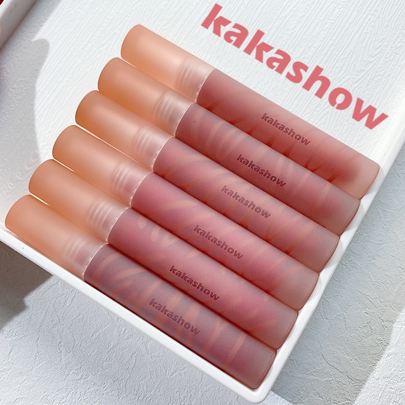 Son kem KAKASHOW mịn lì mềm môi Velvet Mist Hexagonal Lip Glaze vân mây Milk Orange Shadow Lip Glaze KAKA12