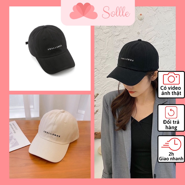 Mũ lưỡi trai nam nữ Ulzzang cotton thêu chữ CHALLENGE cá tính Hàn Quốc Sollle M04L
